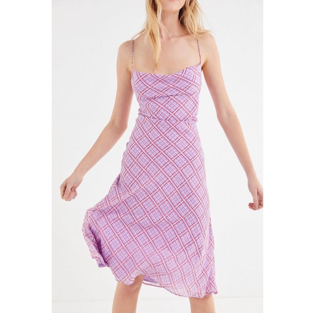 Finders Keepers Nostalgia Plaid Purple Slip Dress